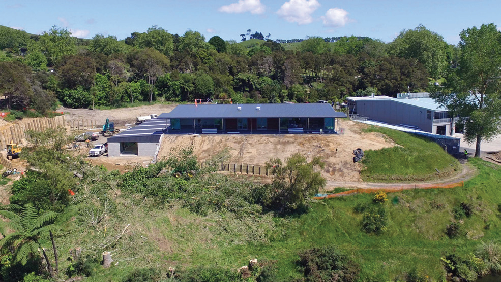 Lake Karapiro canoe racing centre under construction.